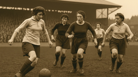 Historic image of women playing football in the early years, showing how far women’s football has come.