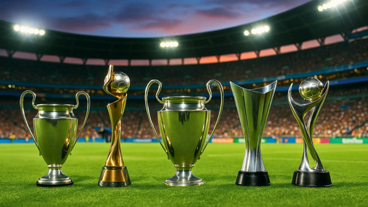 Five trophies symbolising the five best women football players of all time.