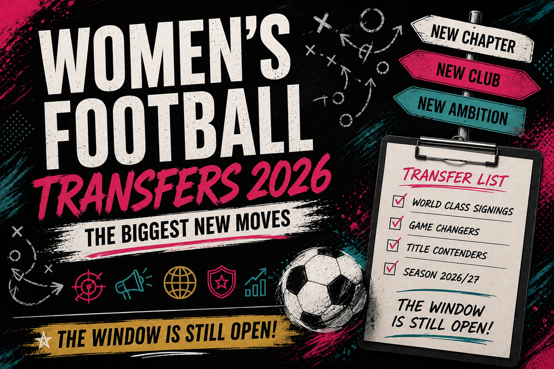Women’s Football Transfers 2026 graphic highlighting the biggest new moves and latest signings ahead of the new season.